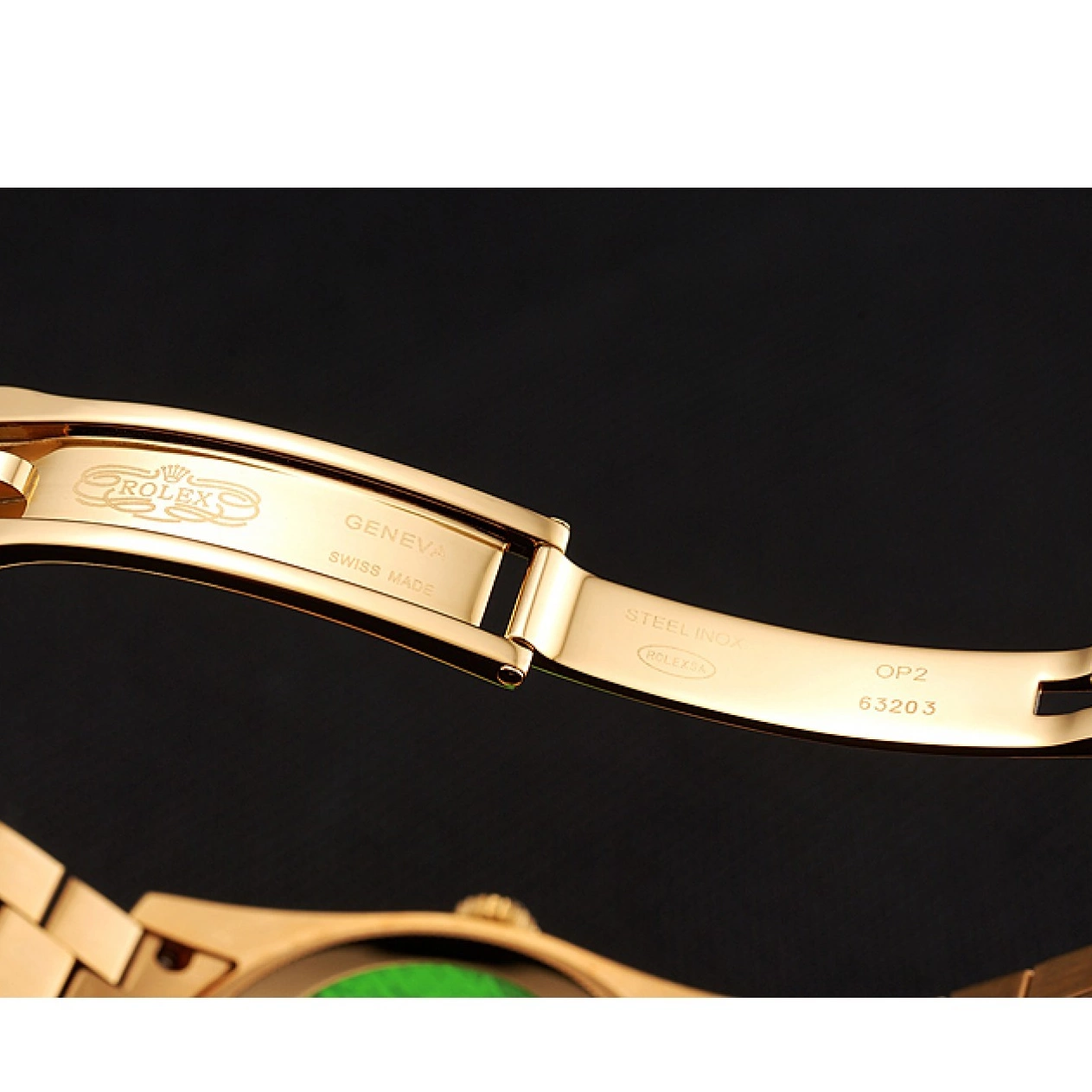 Rolex aaa copy Swiss White Bracelet Diamond Gold Diamond Day-Date 1453958 Rolex Pave Dial 0528